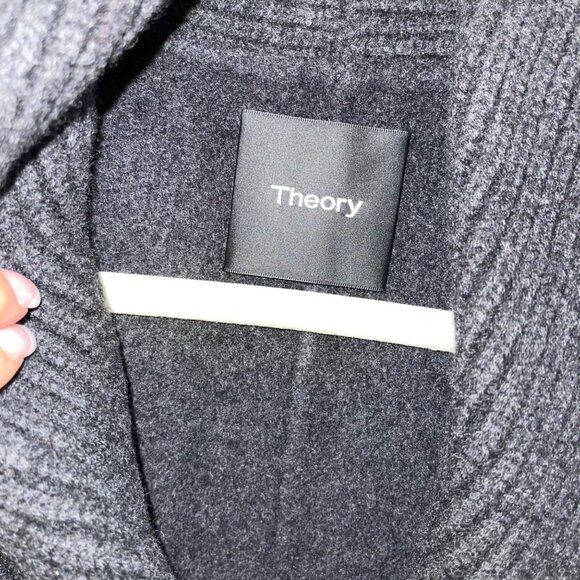 Theory Womens Pea Coat Size Small Gray Shawl Collared Pockets Casual Pure Wool - Picture 4 of 11